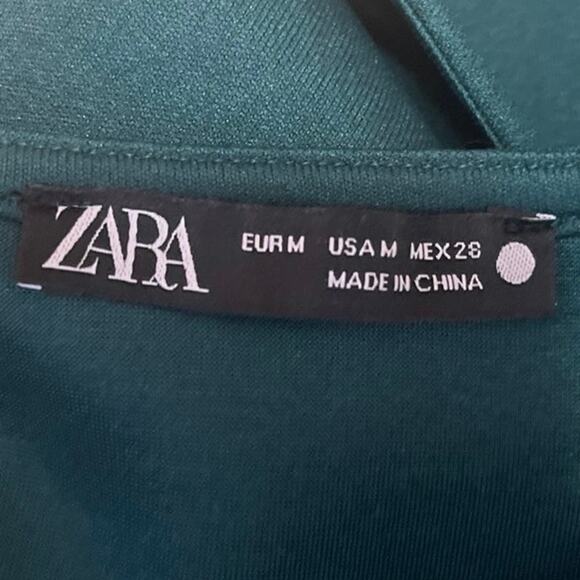 Zara Green Long Sleeve Cutout Back Square Neck Bustier Corset Crop Top Size M - Picture 7 of 8